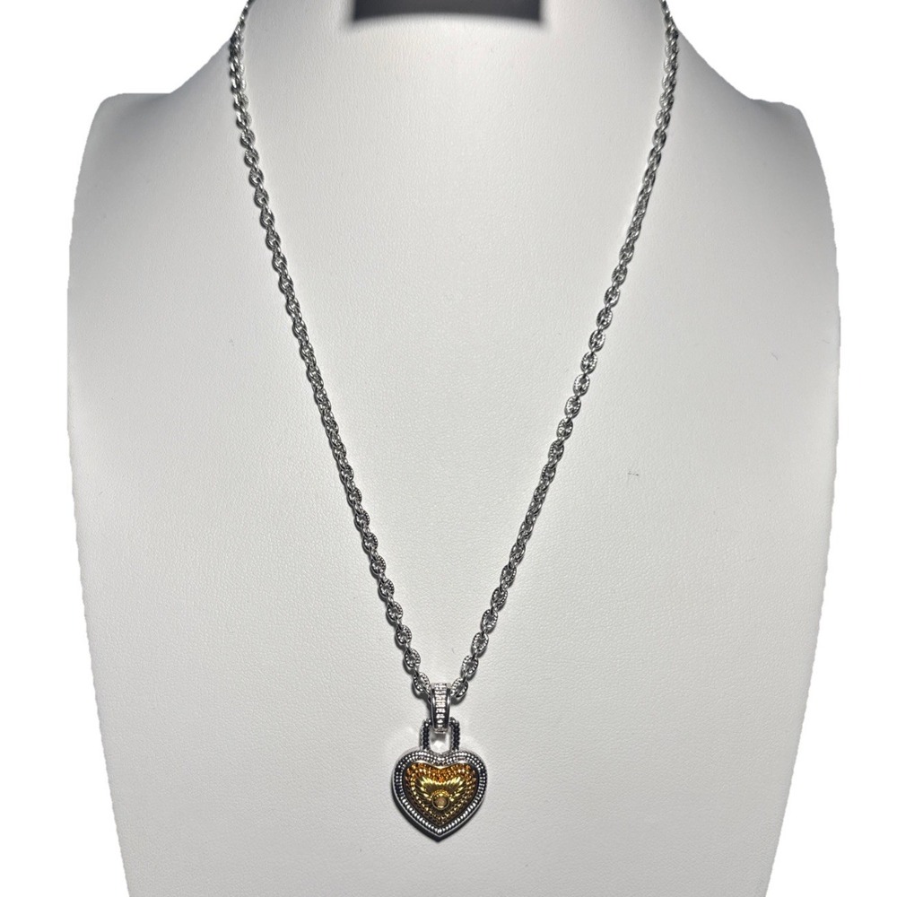 Diamond International Two Tone Silver & Gold Heart Pendant Chain Necklace J-11N